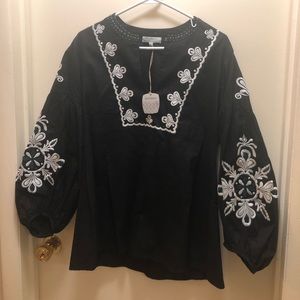 World Market Balloon Sleeve Embroidered Shirt